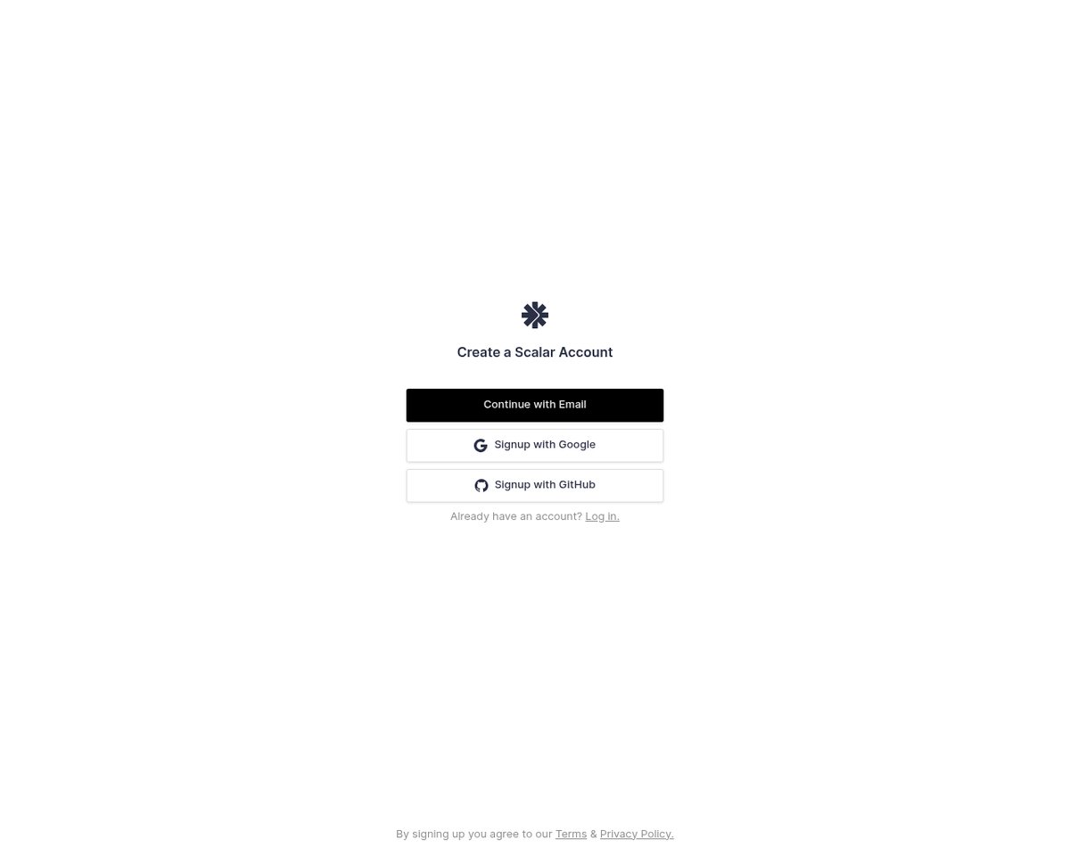 Screenshot of the Scalar signup page
