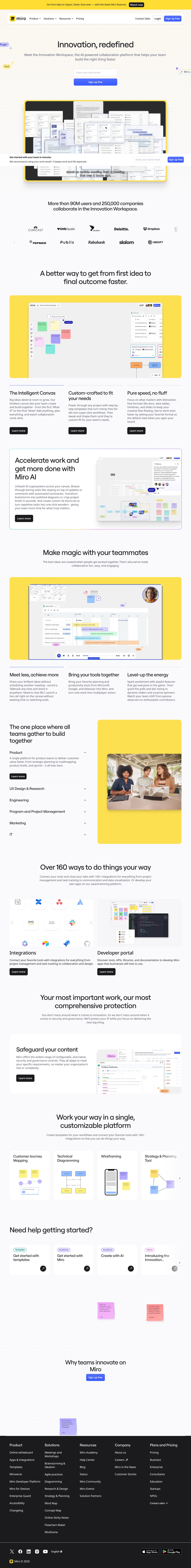 Screenshot of the Miro landing page