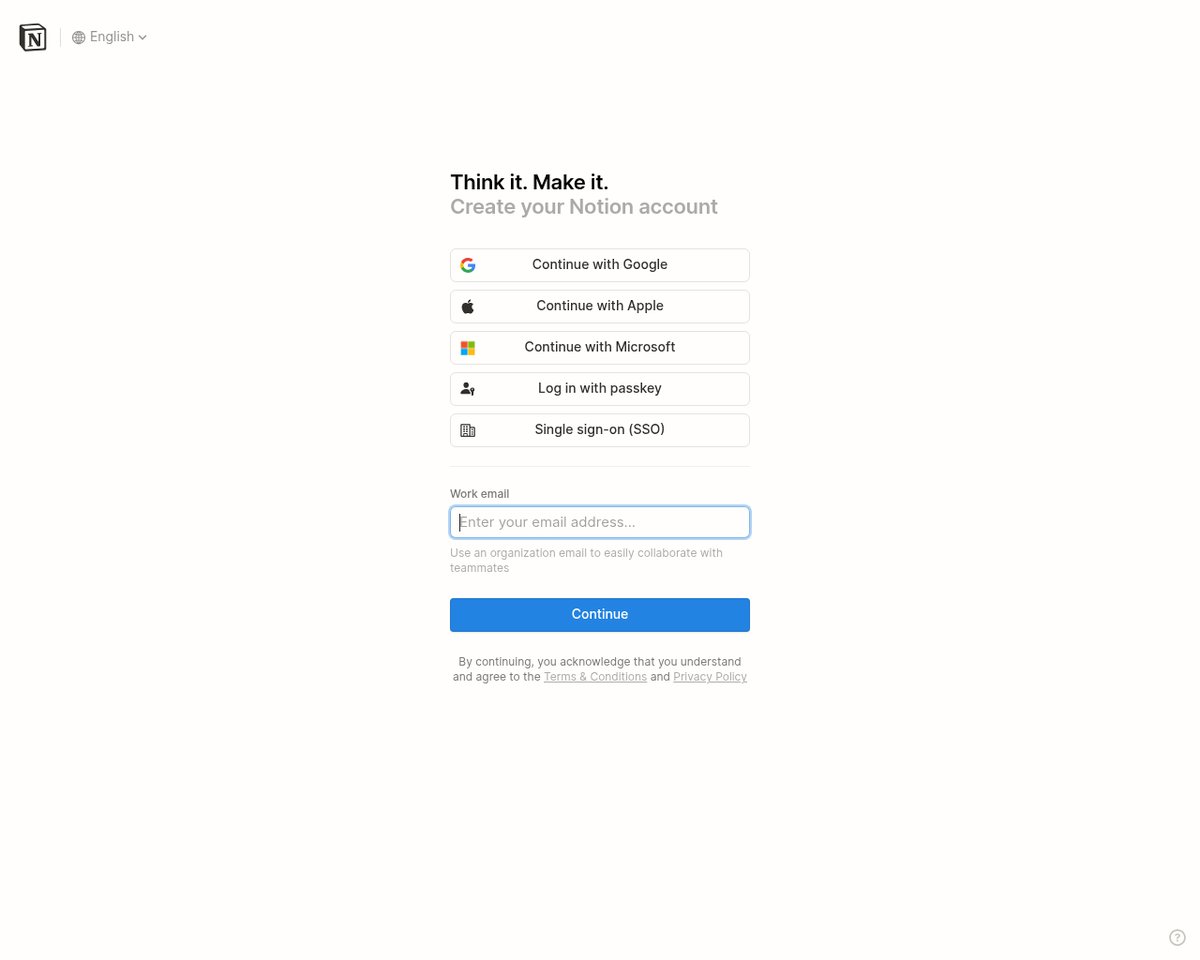 Screenshot of the Notion signup page