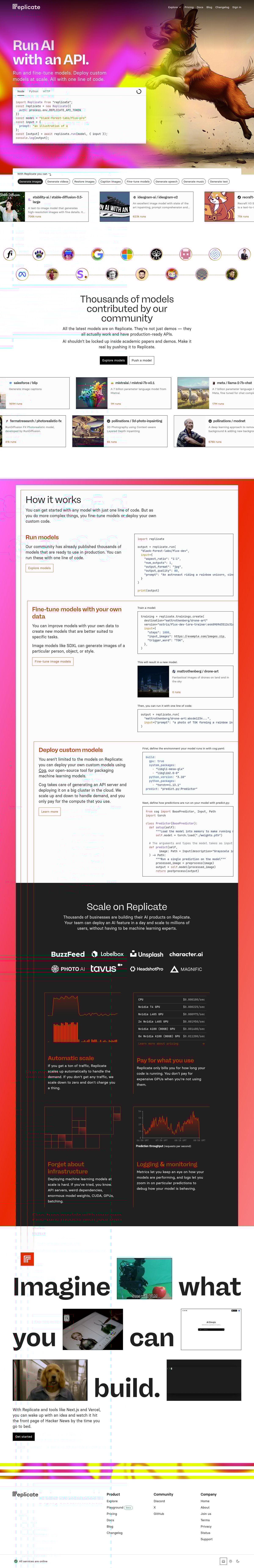 Screenshot of the Replicate landing page