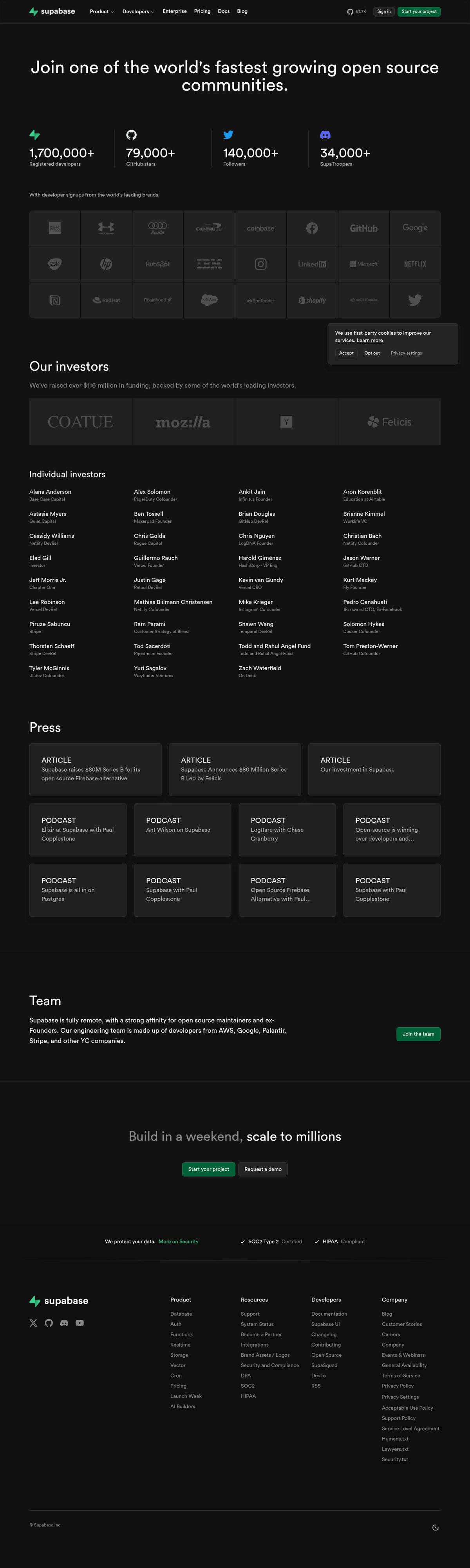 Screenshot of the Supabase about page