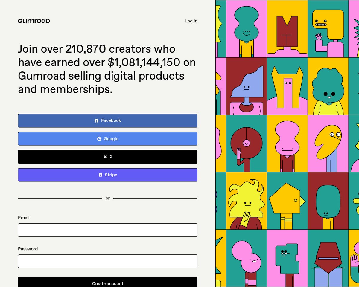 Screenshot of the Gumroad signup page