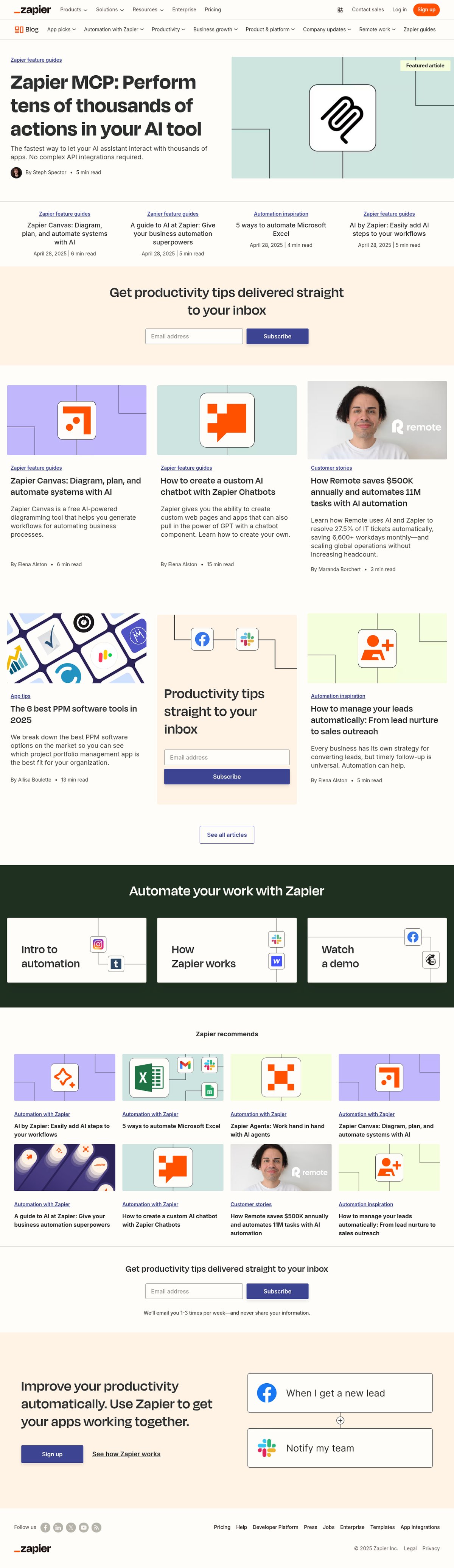 Screenshot of the Zapier blog page