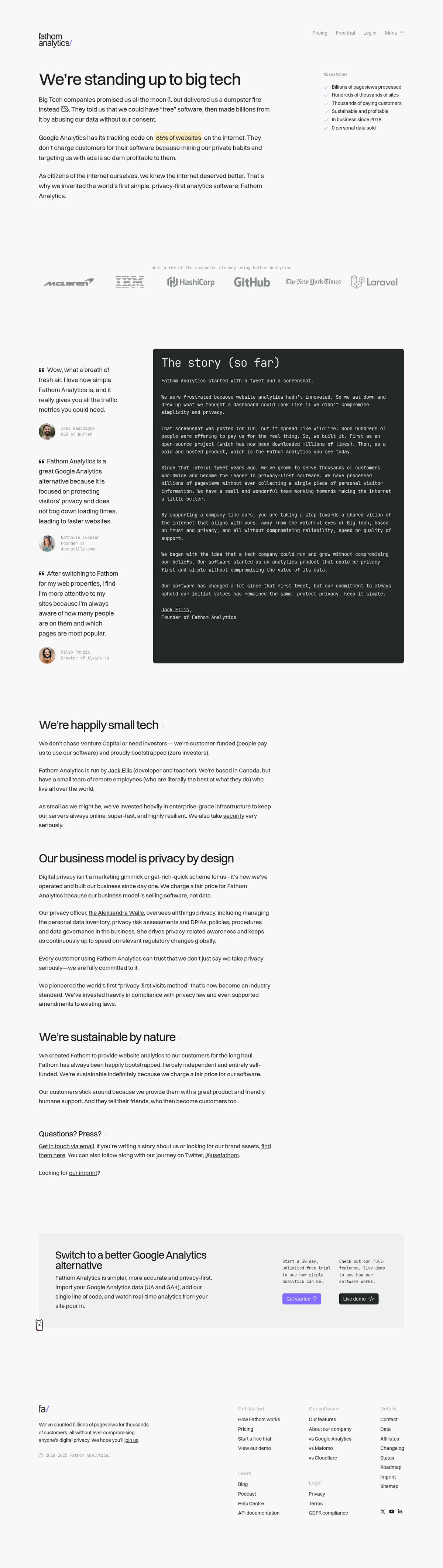 Screenshot of the Fathom about page