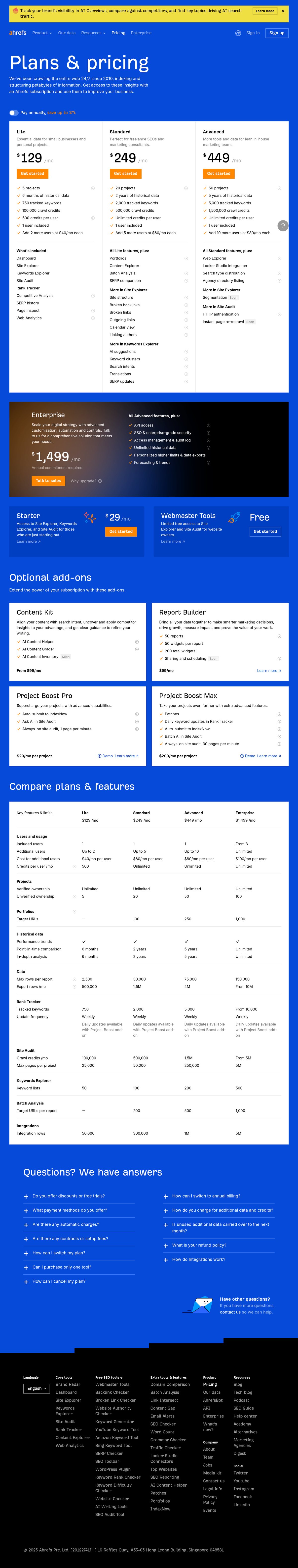 Screenshot of the Ahrefs pricing page