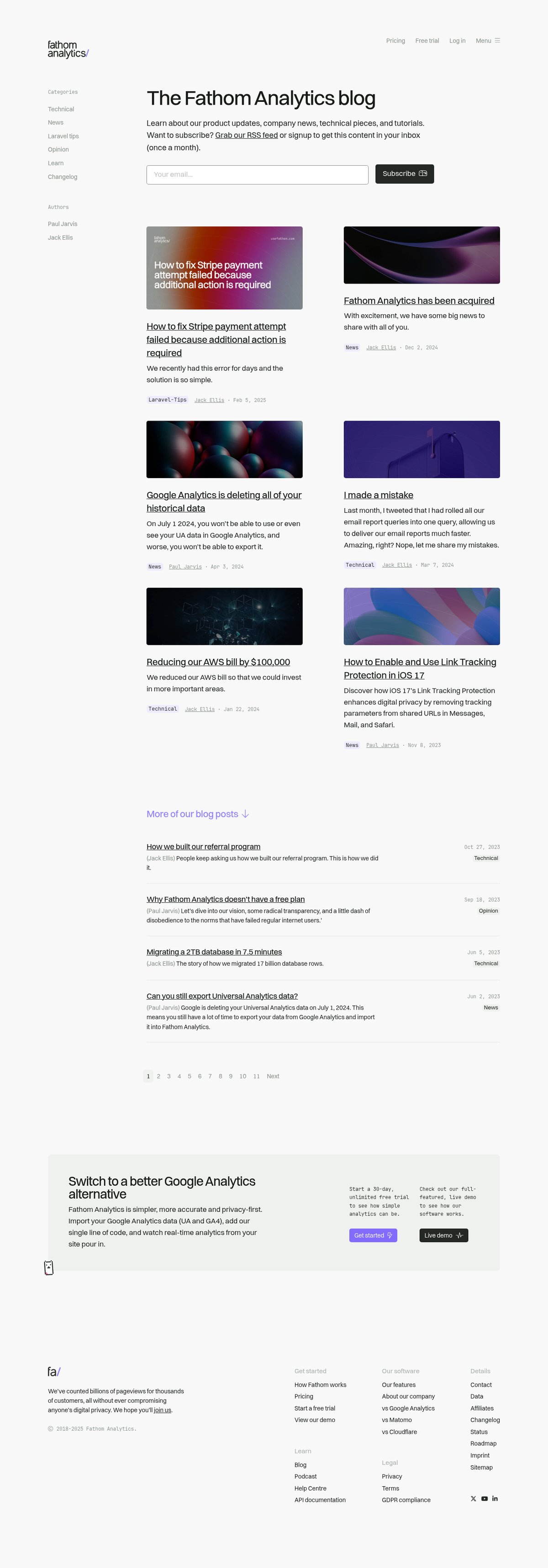 Screenshot of the Fathom blog page