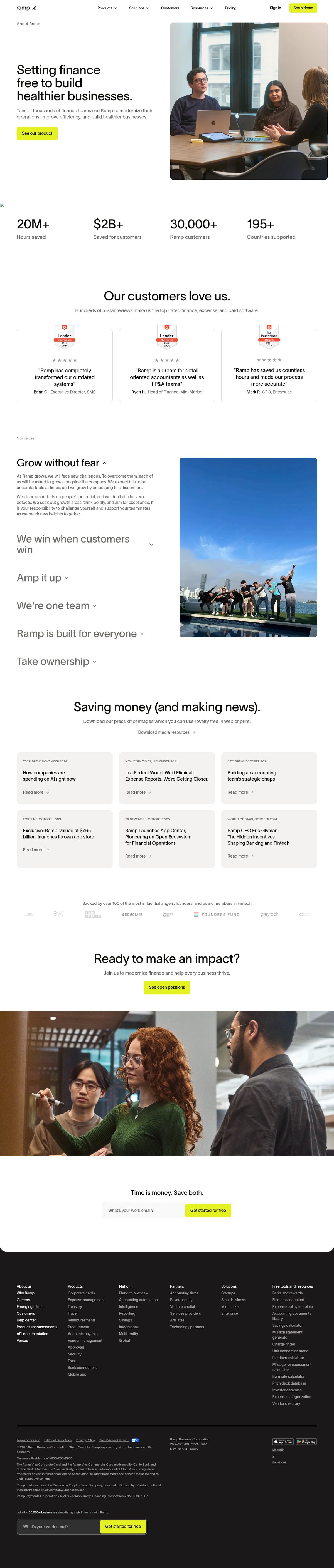 Screenshot of the Ramp about page