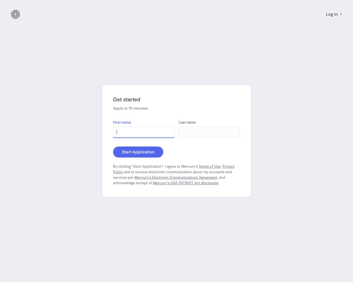 Screenshot of the Mercury signup page