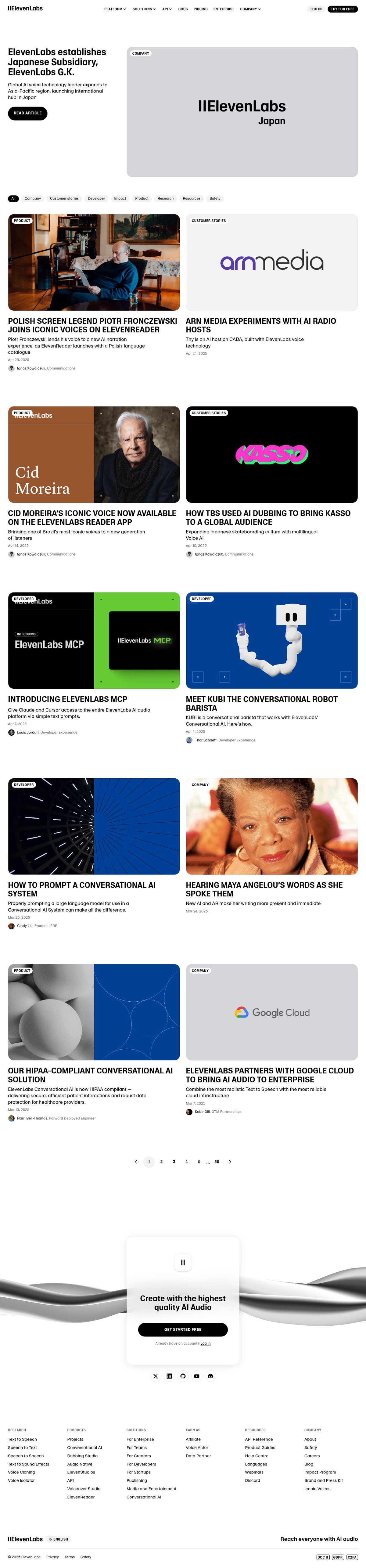 Screenshot of the ElevenLabs blog page