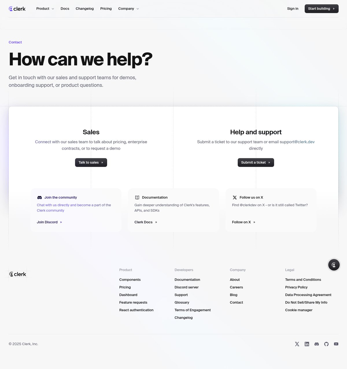 Screenshot of the Clerk contact page