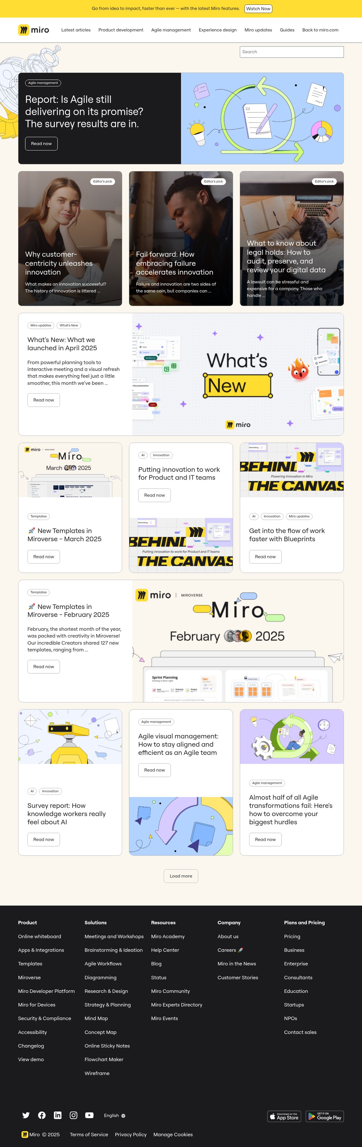 Screenshot of the Miro blog page