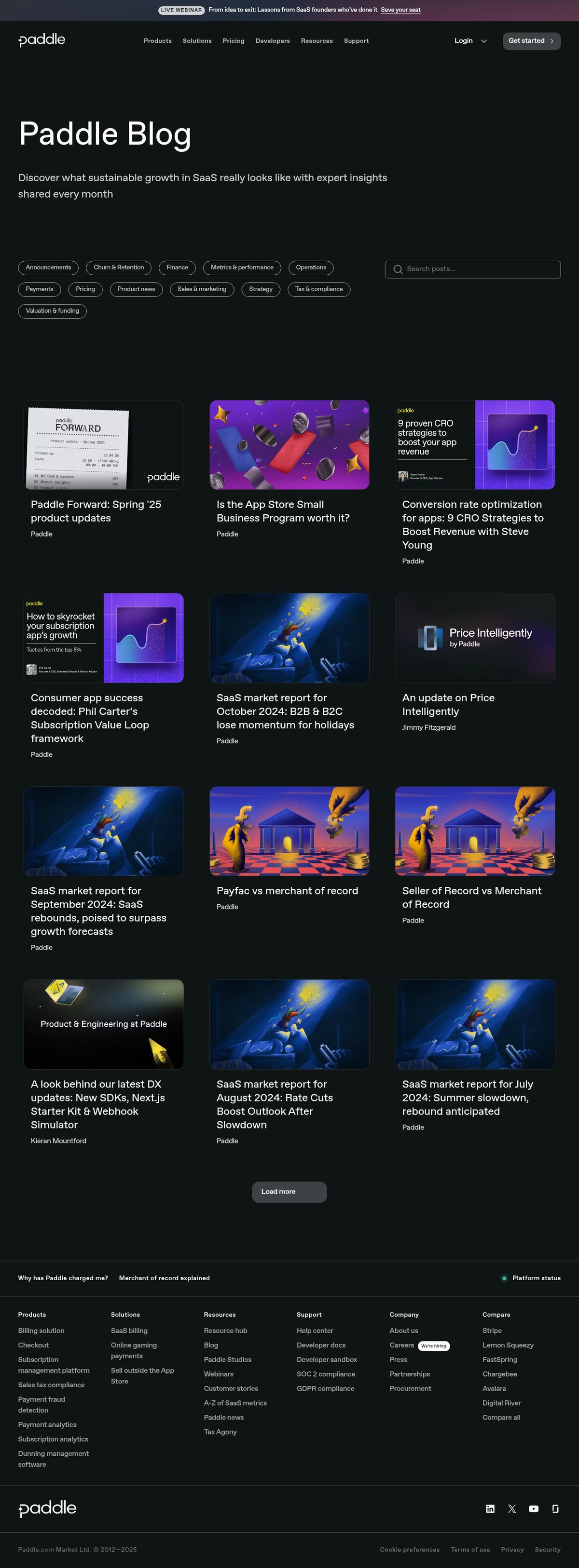 Screenshot of the Paddle blog page