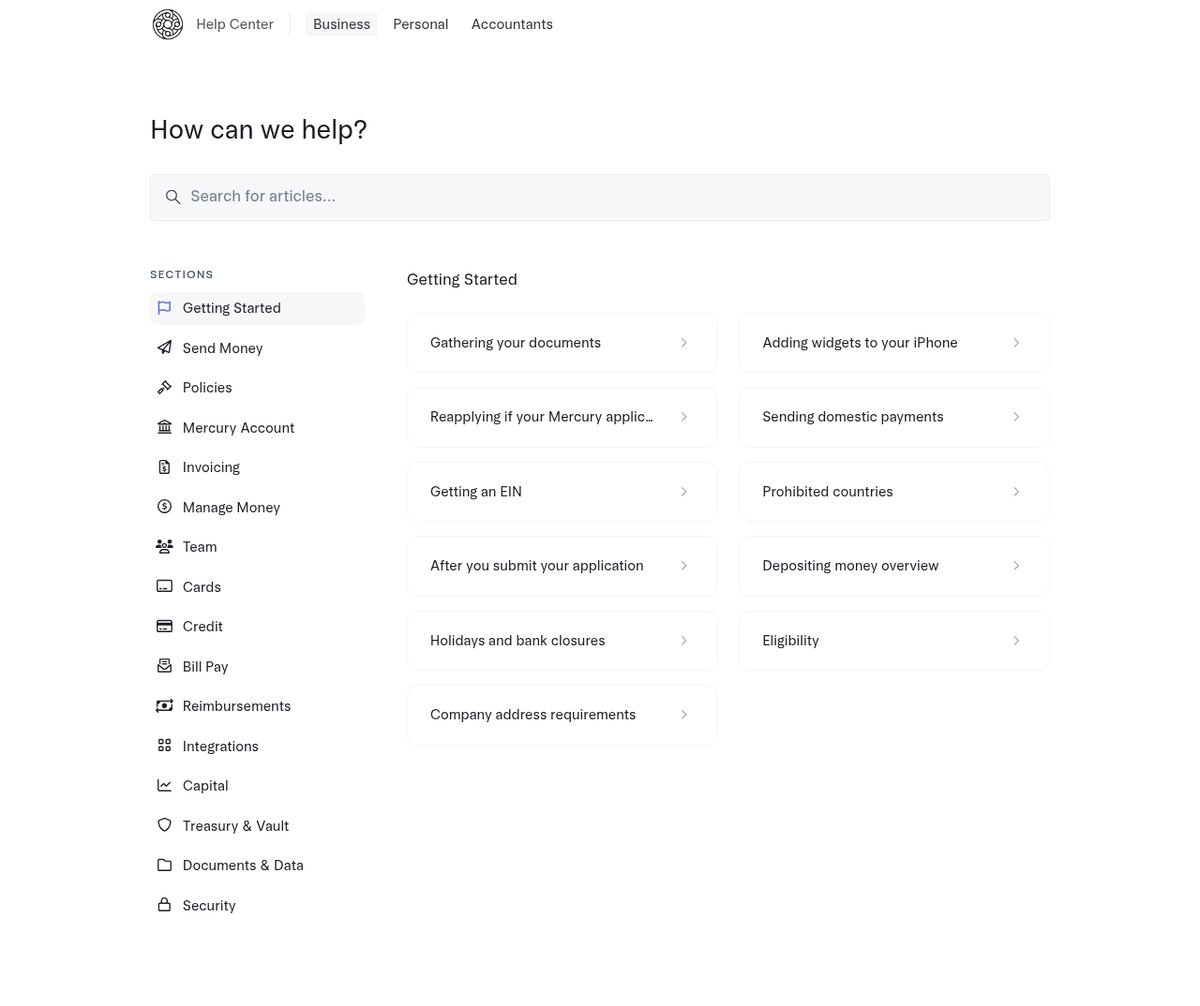 Screenshot of the Mercury FAQ page