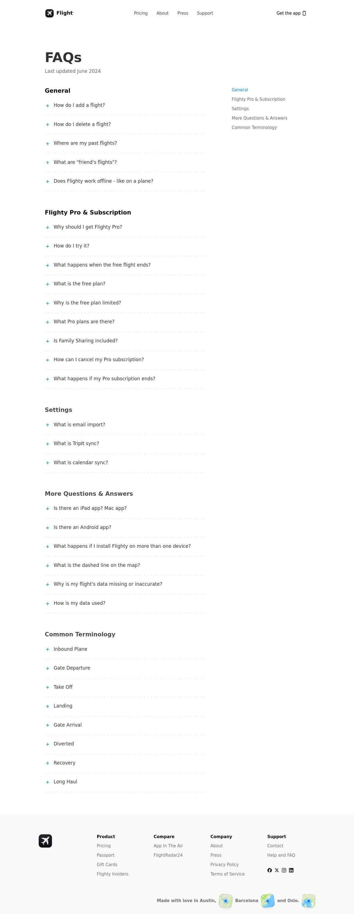 Screenshot of the Flighty FAQ page