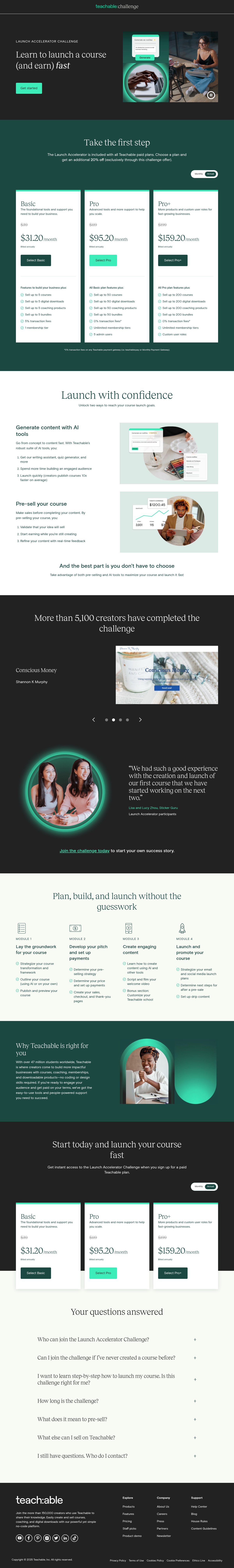Screenshot of the Teachable signup page