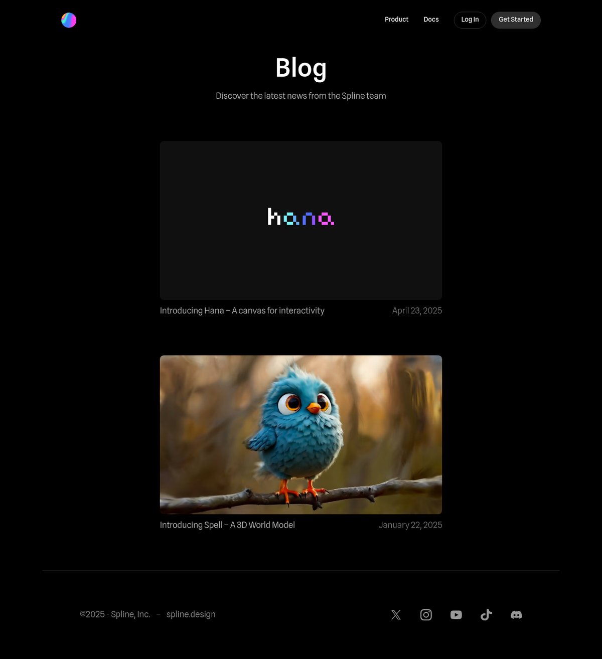 Screenshot of the Spline blog page