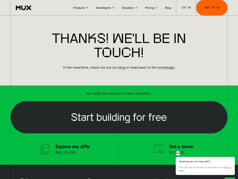 Screenshot of the Mux contact page