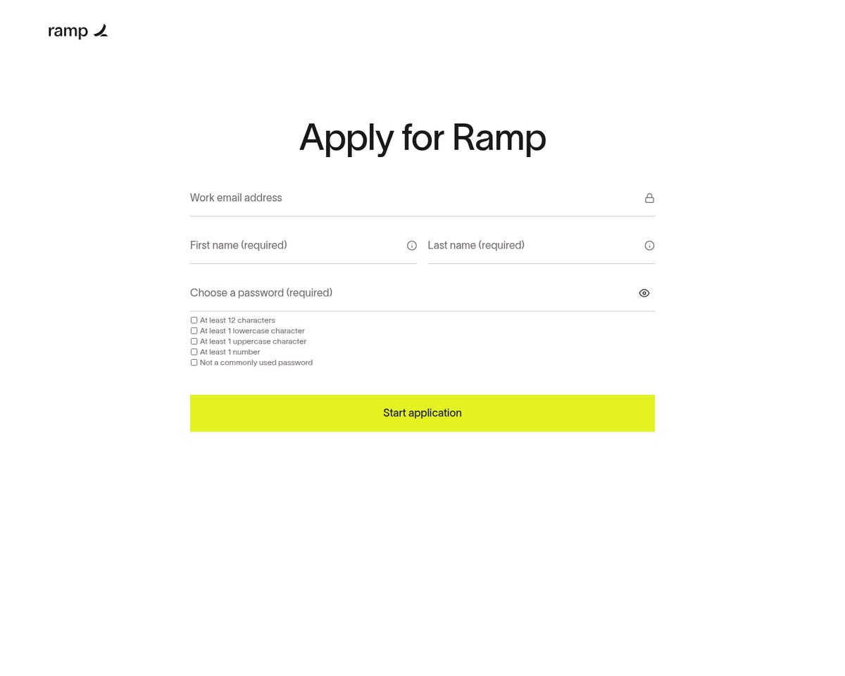 Screenshot of the Ramp signup page