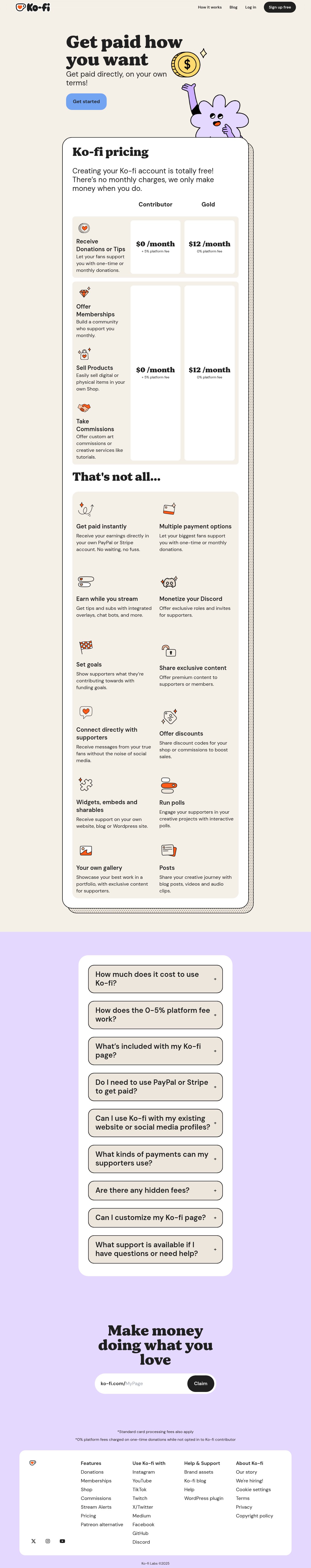 Screenshot of the Ko-fi pricing page