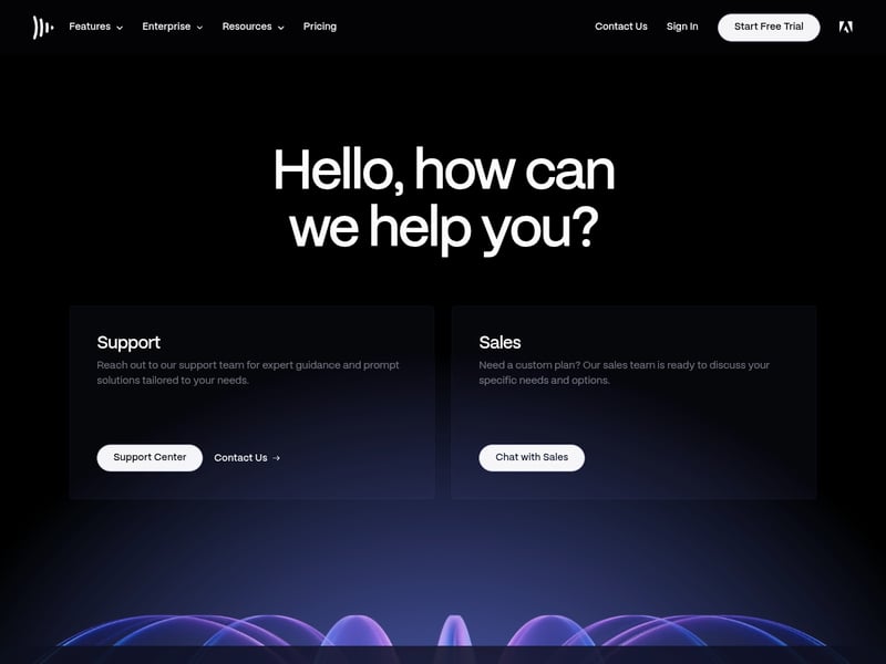 Screenshot of the Frame.io contact page