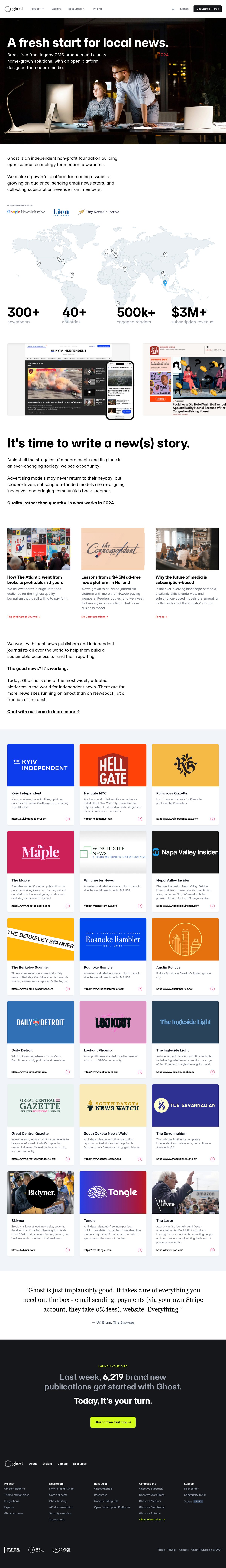 Screenshot of the Ghost blog page