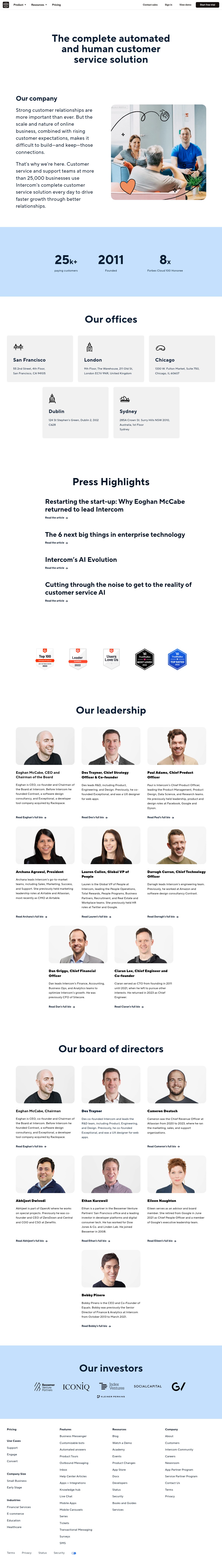 Screenshot of the Intercom about page