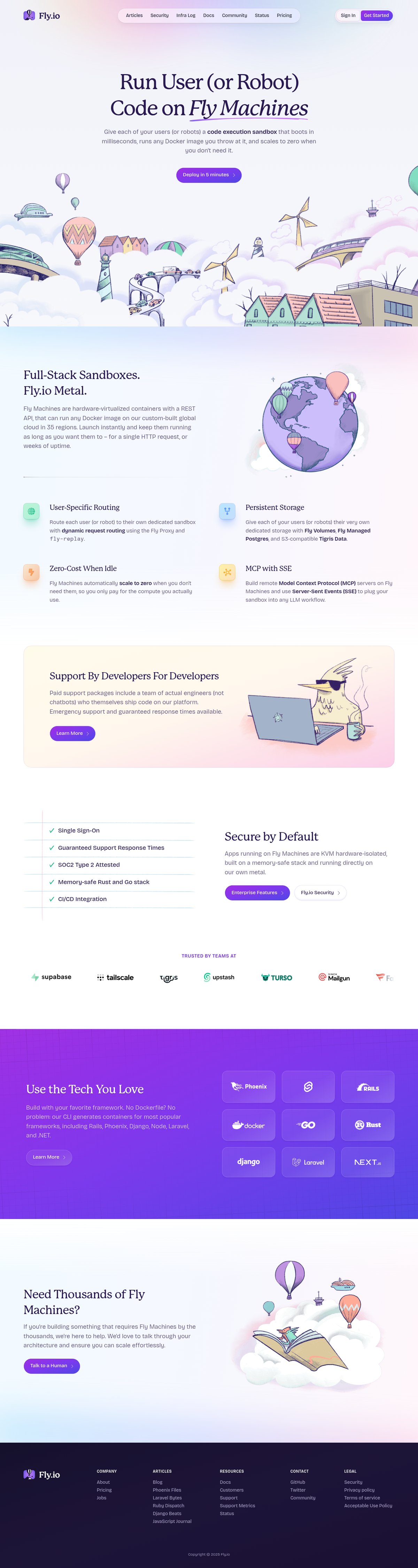 Screenshot of the Fly landing page