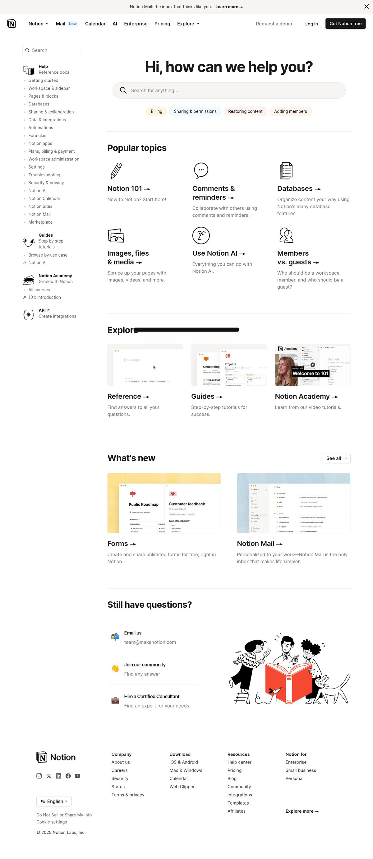Screenshot of the Notion FAQ page