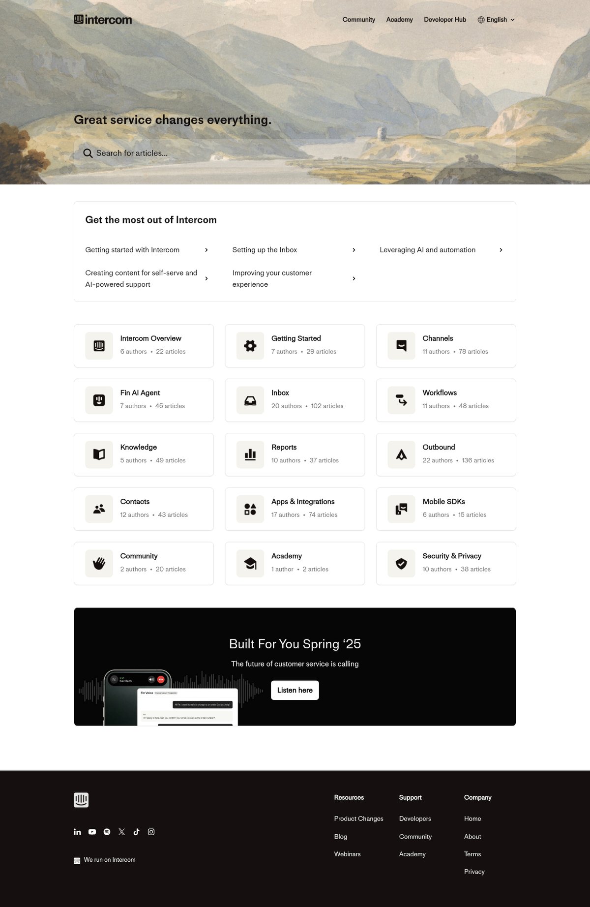 Screenshot of the Intercom FAQ page