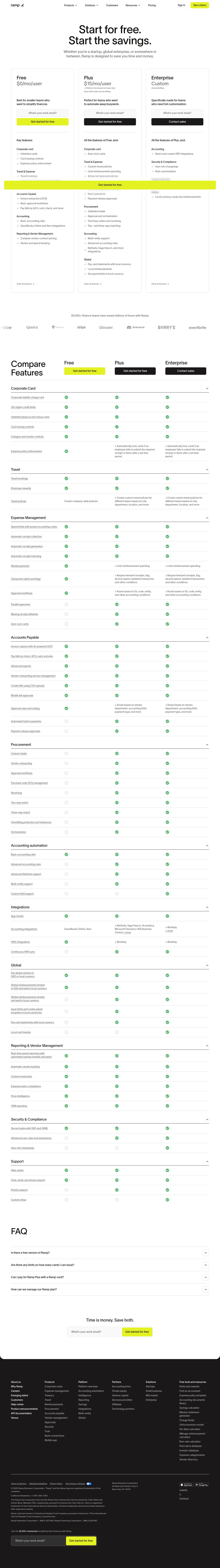 Screenshot of the Ramp pricing page