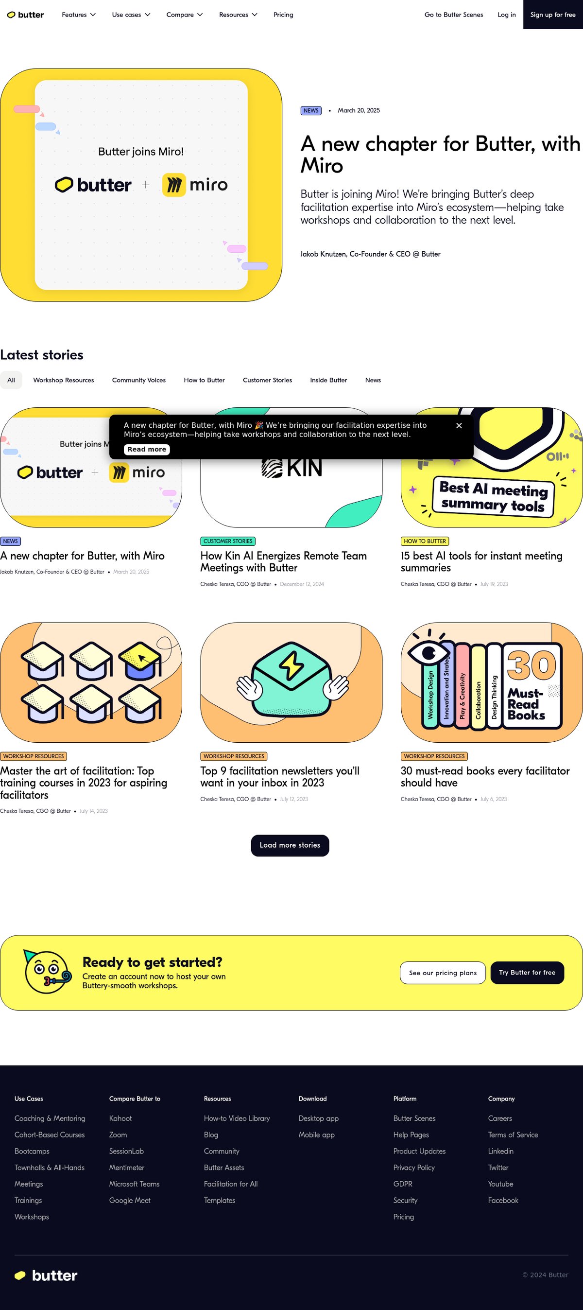 Screenshot of the Butter blog page