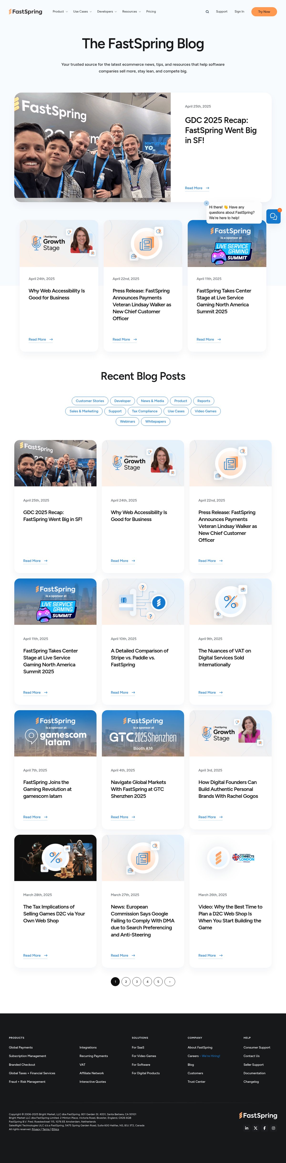 Screenshot of the FastSpring blog page