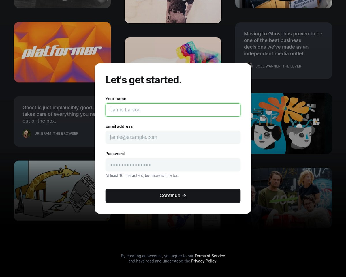 Screenshot of the Ghost signup page