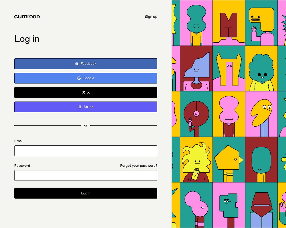 Screenshot of the Gumroad login page