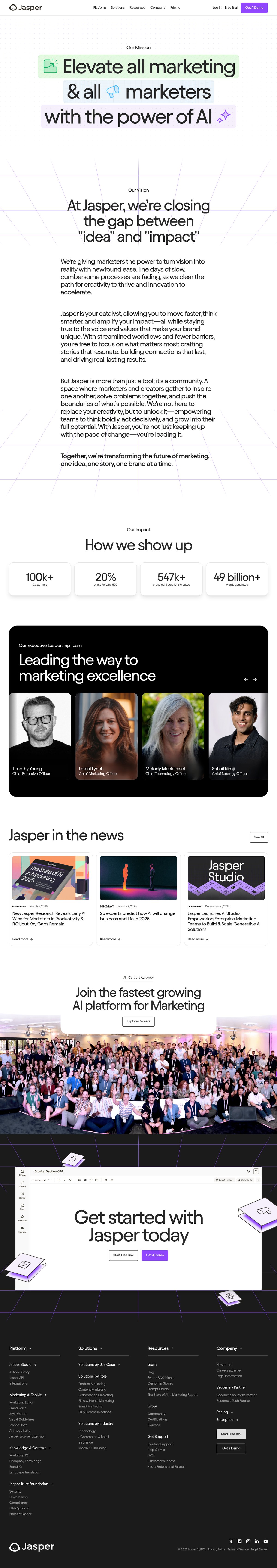 Screenshot of the Jasper about page