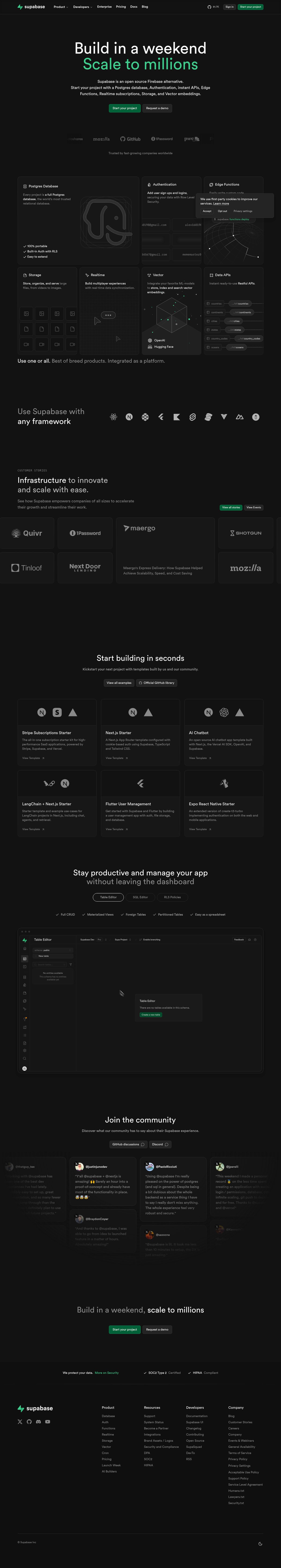 Screenshot of the Supabase landing page