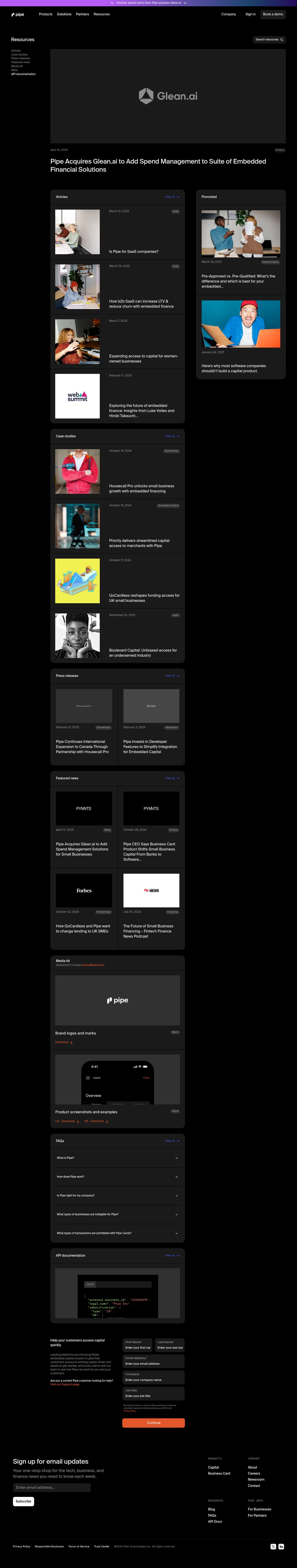 Screenshot of the Pipe blog page