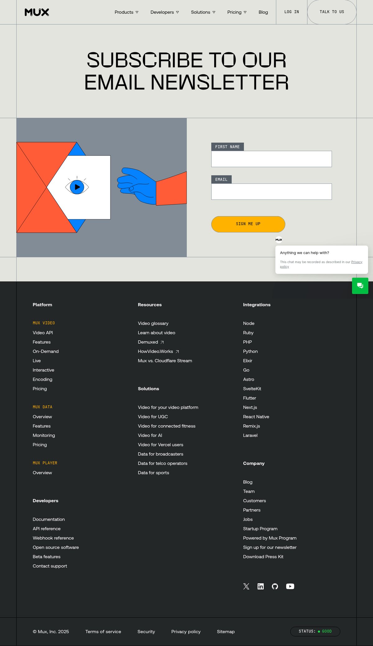 Screenshot of the Mux signup page