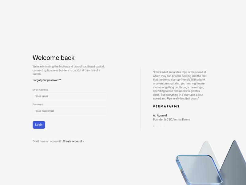 Screenshot of the Pipe login page