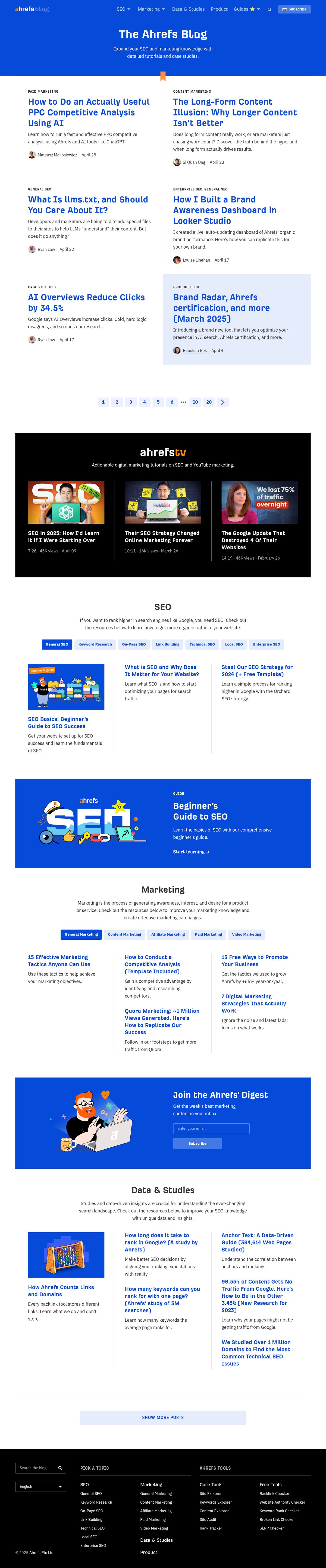 Screenshot of the Ahrefs blog page