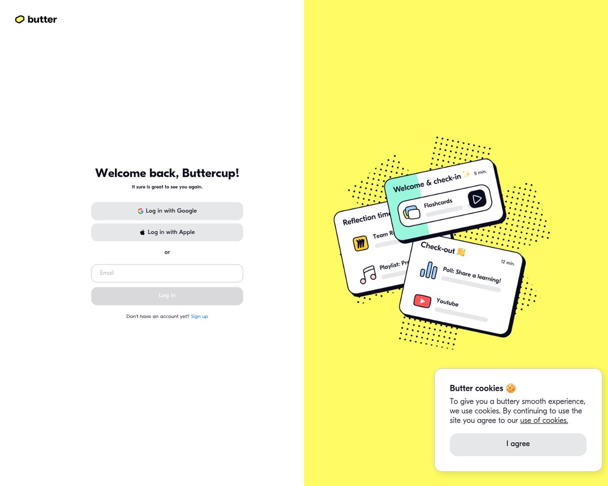 Screenshot of the Butter login page