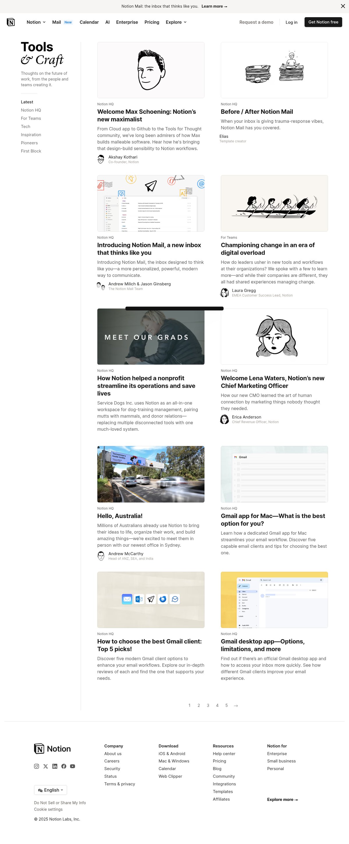 Screenshot of the Notion blog page