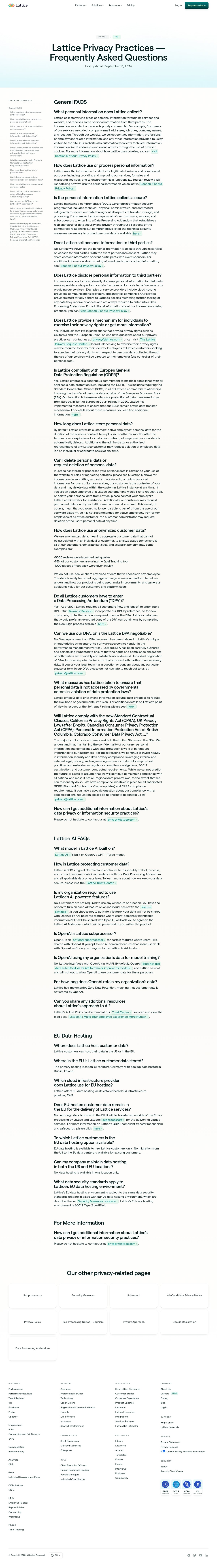 Screenshot of the Lattice FAQ page