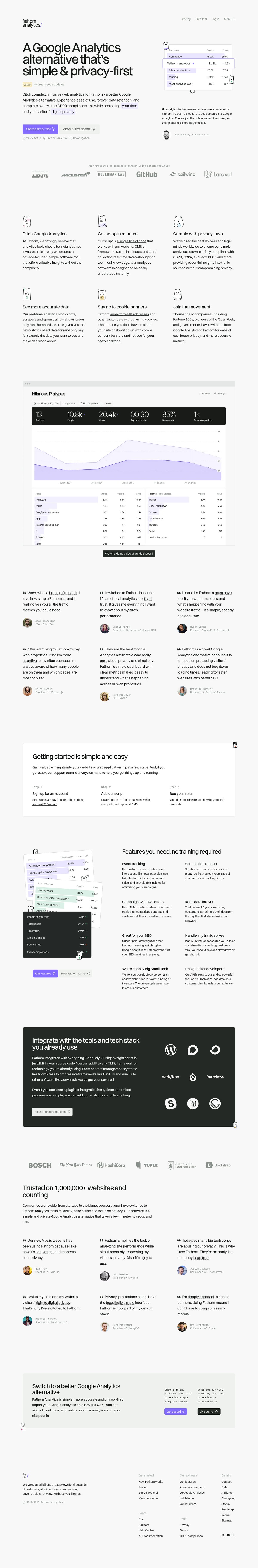Screenshot of the Fathom landing page