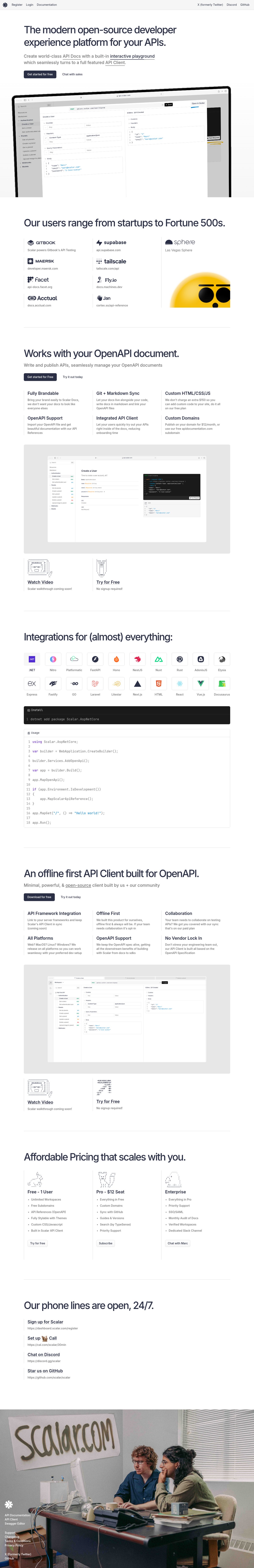 Screenshot of the Scalar landing page