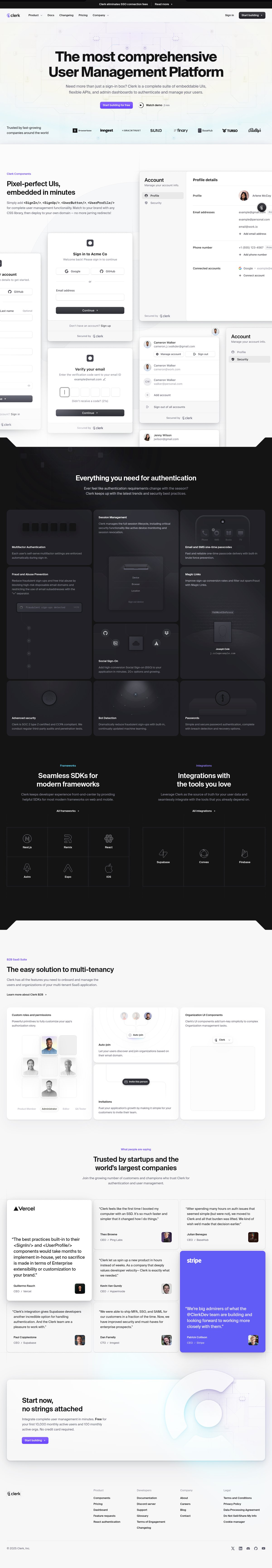 Screenshot of the Clerk landing page