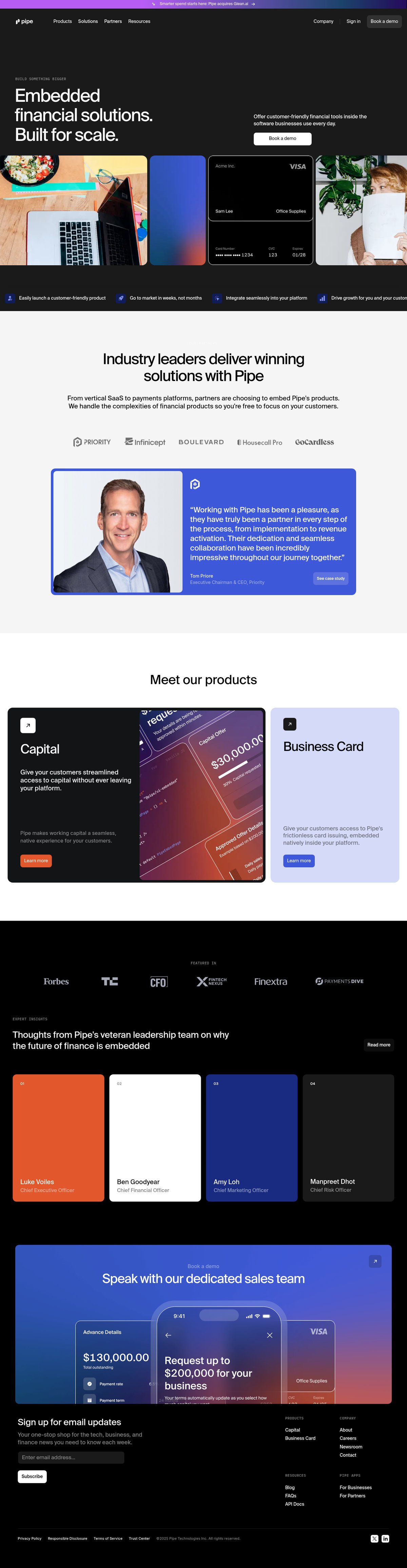 Screenshot of the Pipe landing page
