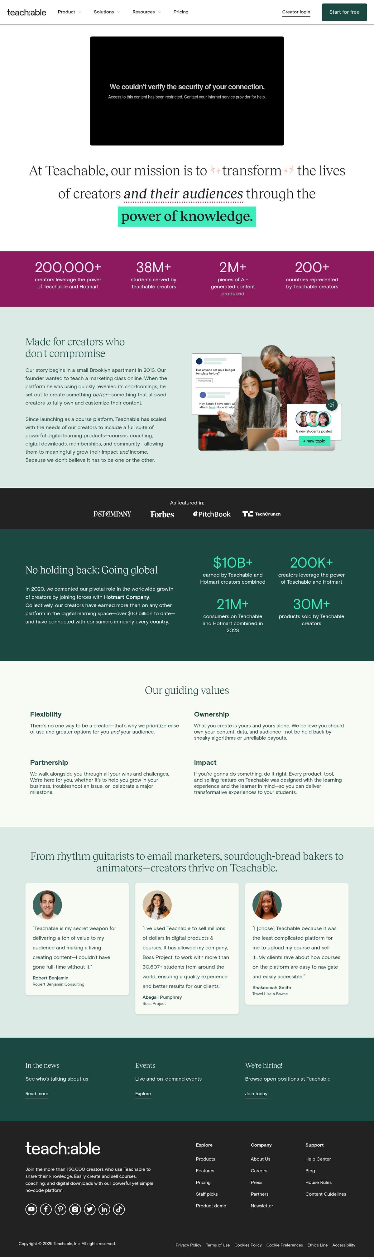 Screenshot of the Teachable about page